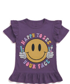 Happy Emoji Face Tee Shirt- Purple