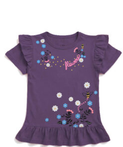 Mini Flowers & Bee Tee Shirt- Dark Purple